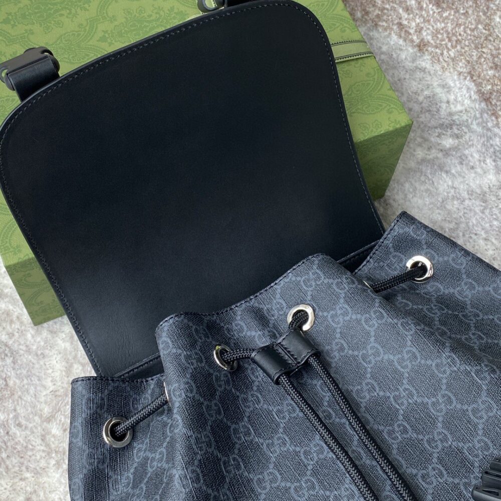Gucci Soft GG Supreme Black Backpack with Blue & Red Web 42cm 495563 K9R8X 1071