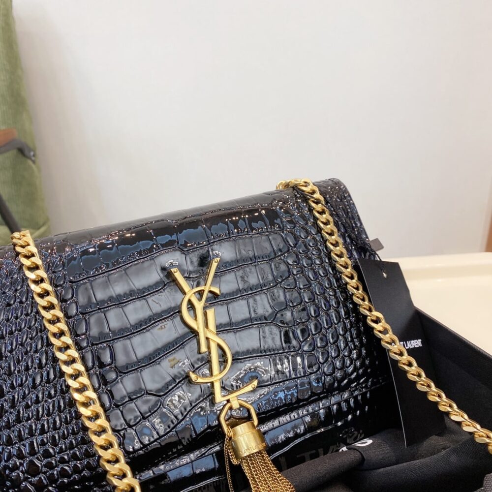 Saint Laurent Kate Medium Chain Bag With Tassel Shiny Black 22Cm 354119AAAY14083