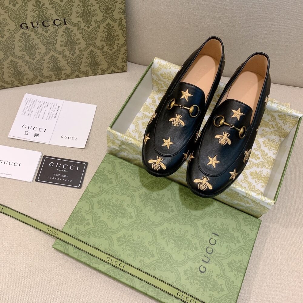 Gucci Jordaan Embroidered Leather Loafer Black 505281 D3V00 1000