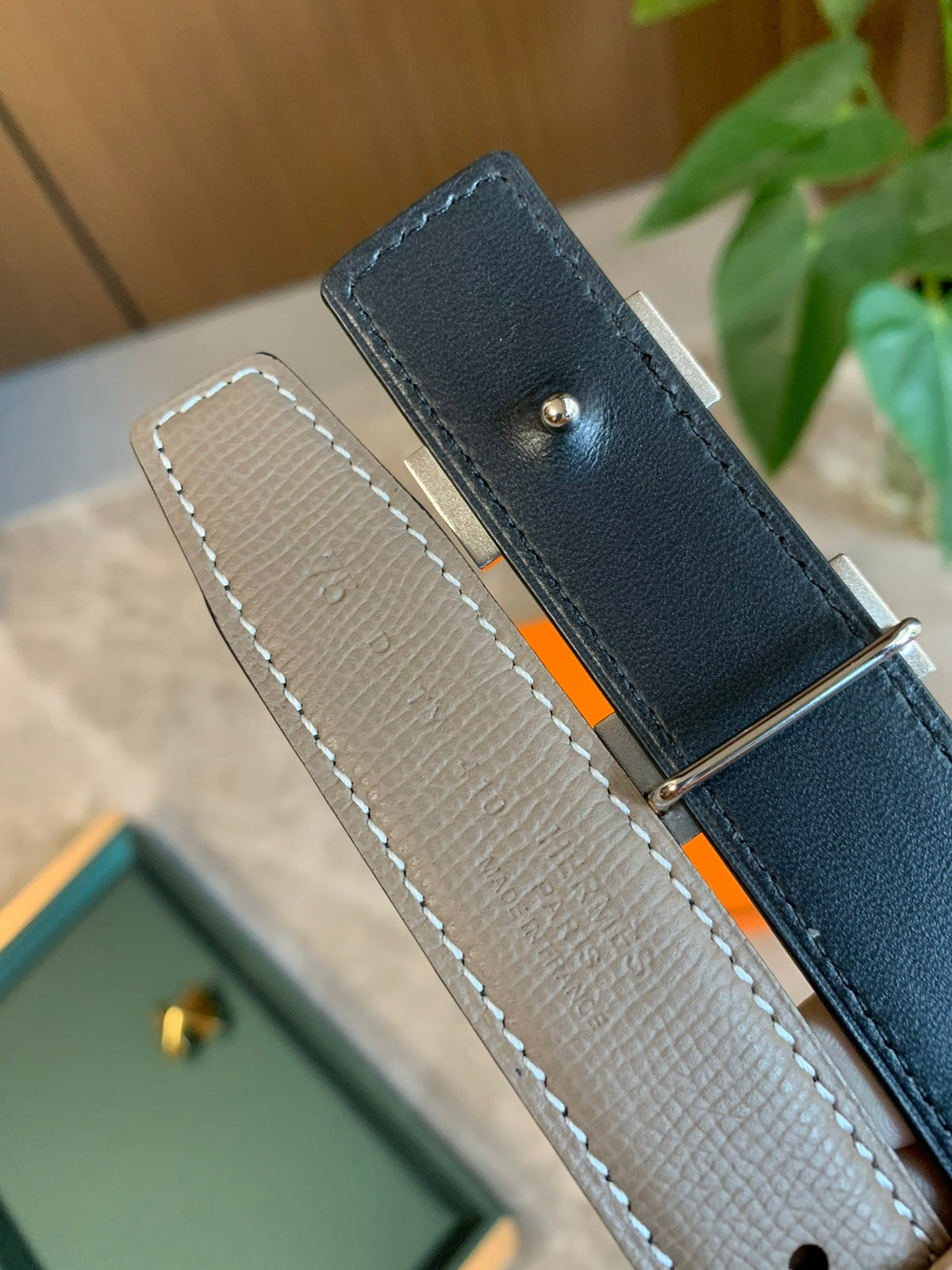 HERMES BELT TOGO SWIFT SILVER BUCKLE GREY 2.4CM