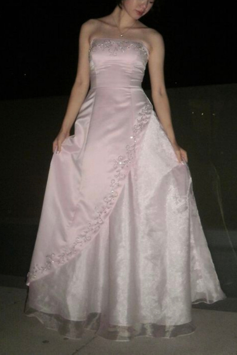 Pink delicate floral tulle long Prom dress gh6857