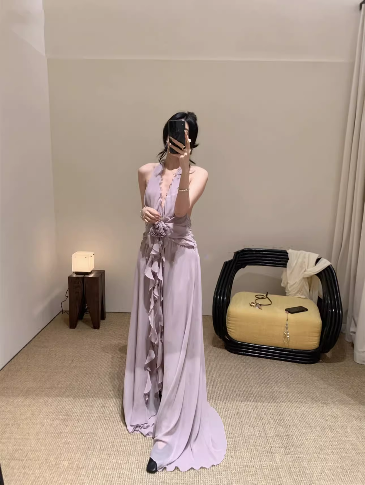 Ethereal Chiffon Halter Neck Evening Gown Floral Prom Dress TP5707