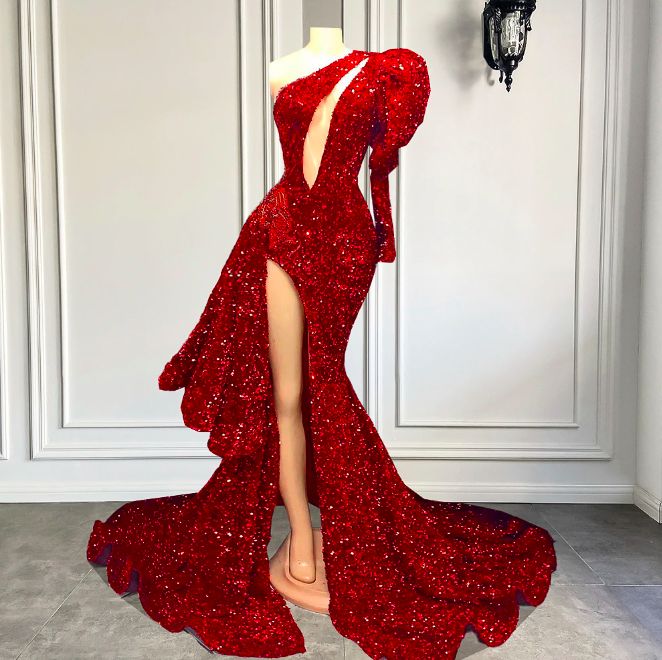 Pink/red Gorgeous Shiny Elegant Long Slit Sexy Floor-Length Train Ball Gown Evening Dress Party Dress gh3249