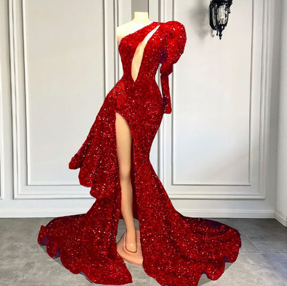 Pink/red Gorgeous Shiny Elegant Long Slit Sexy Floor-Length Train Ball Gown Evening Dress Party Dress gh3249