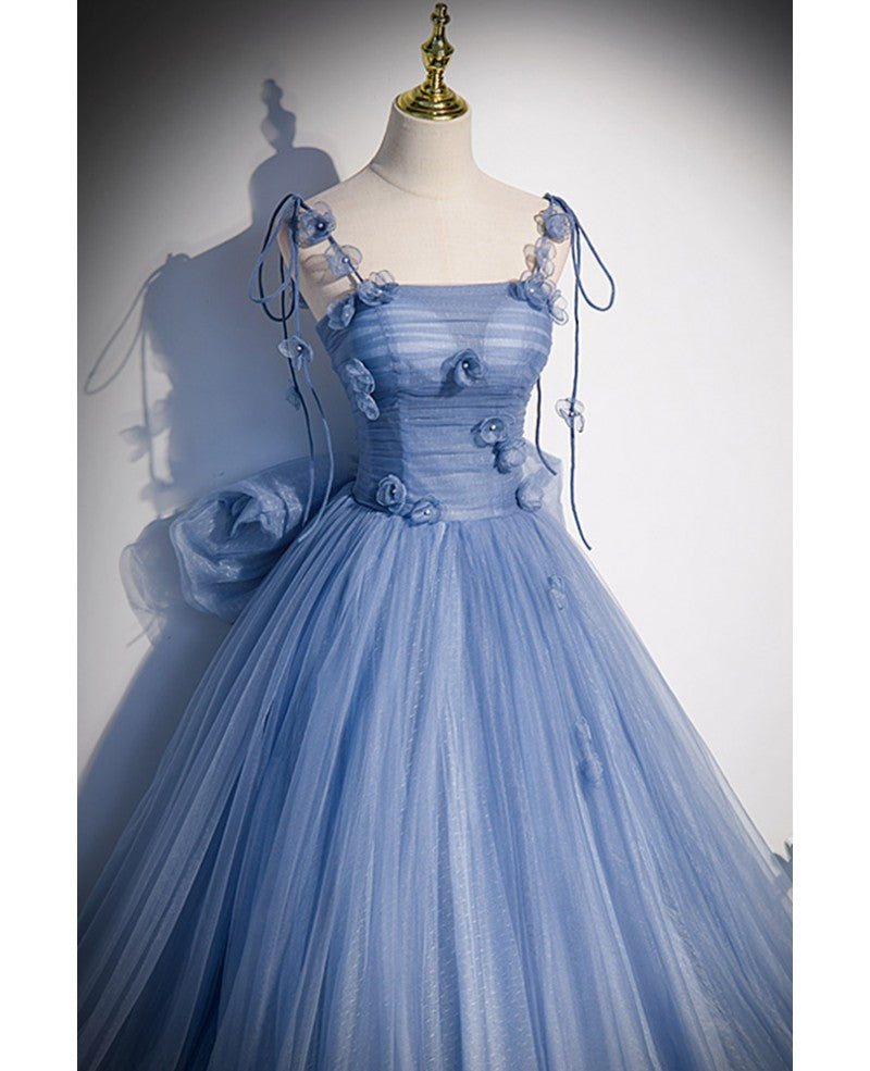 Unique and elegant sky blue decal thin shoulder strap off the shoulder ball dress sky blue A-shaped/princess bow sleeveless backless lace up and floor length style