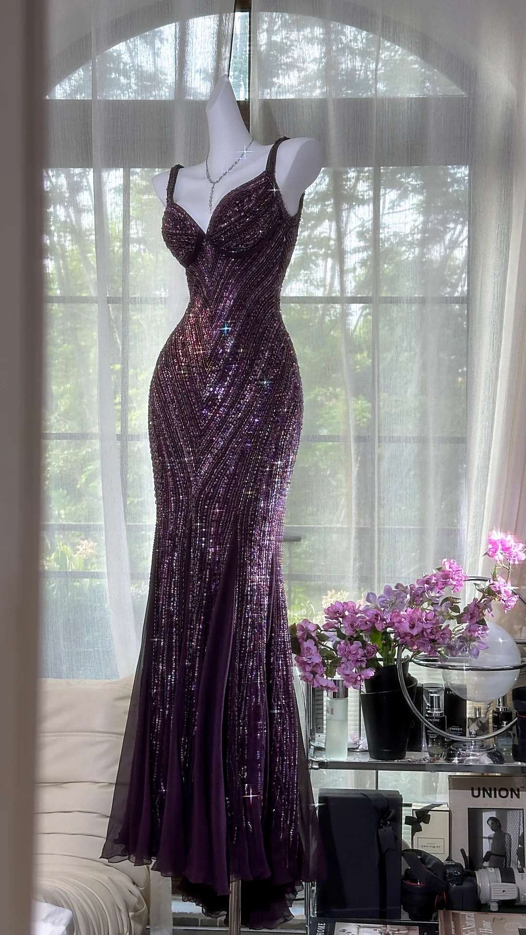 Gorgeous Beaded Sequin V-neck Mermaid Elegant Chiffon Evening Dress Prom Dresses TP4144