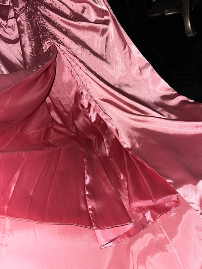 Glamorous Rose Pink Satin Mermaid V-Neck Evening Gown TP5350