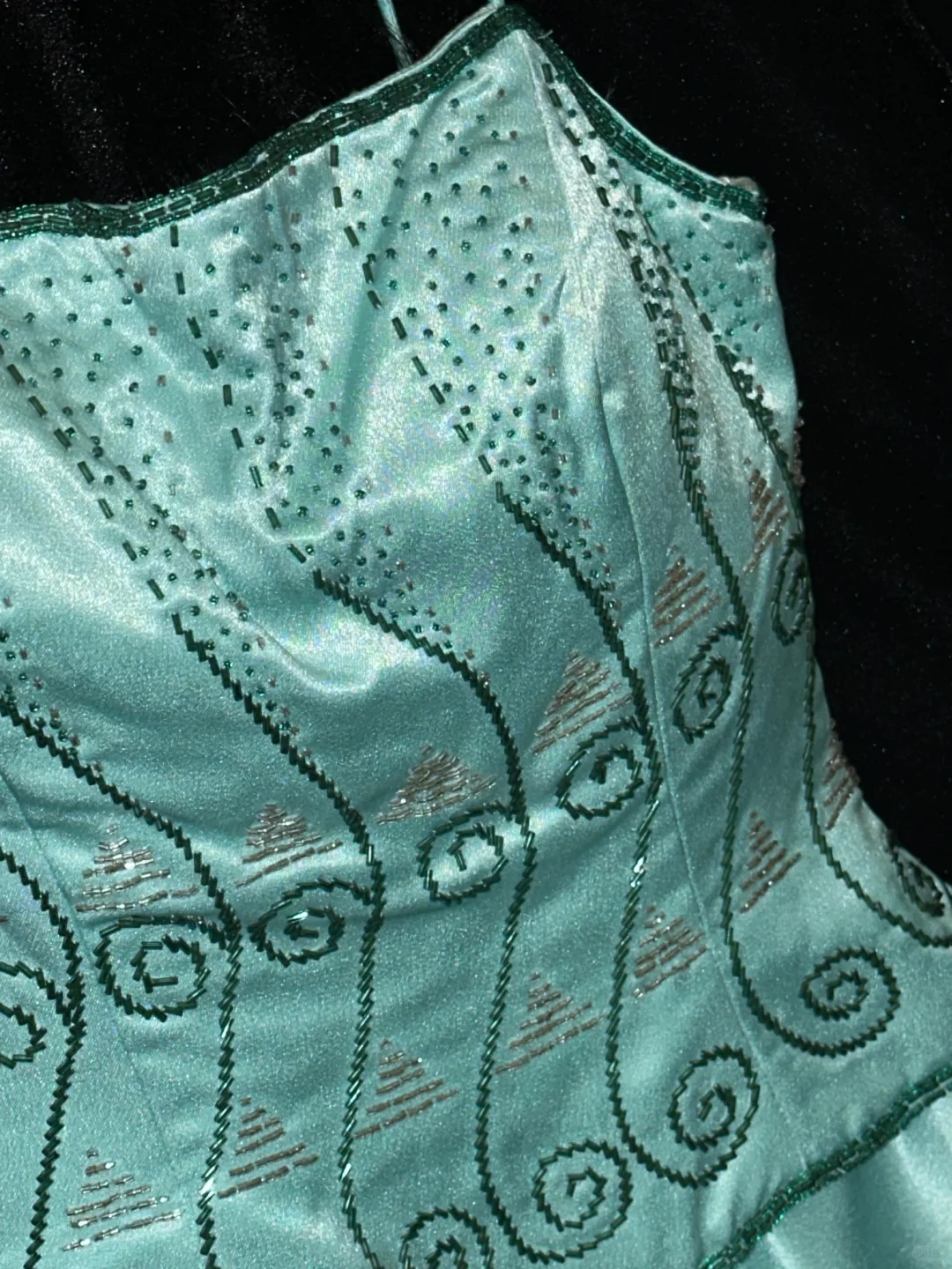 Glamorous Turquoise Satin A-Line Corset Bodice & Spaghetti Straps Evening Gown TP5381