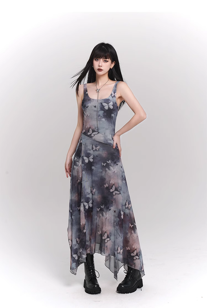 Simple Fashion Butterfly Pattern Design Sense Spaghetti Strap Dress TP2930