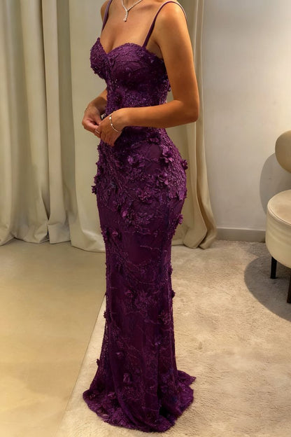 Enchanting 3D Floral Applique Prom Dress Mermaid Evening Gown TP5700
