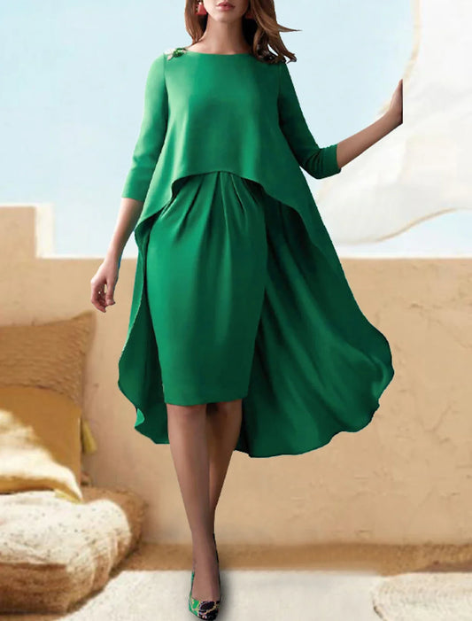 Sheath Christmas Red Green Dress Cocktail Dresses Elegant Dress Prom Birthday Knee Length 3/4 Length Sleeve Jewel Neck Fall Wedding Guest Chiffon with Pure Color 2026