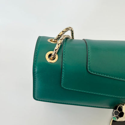 Bvlgari Emerald Green Leather Medium Serpenti Forever Shoulder Bag