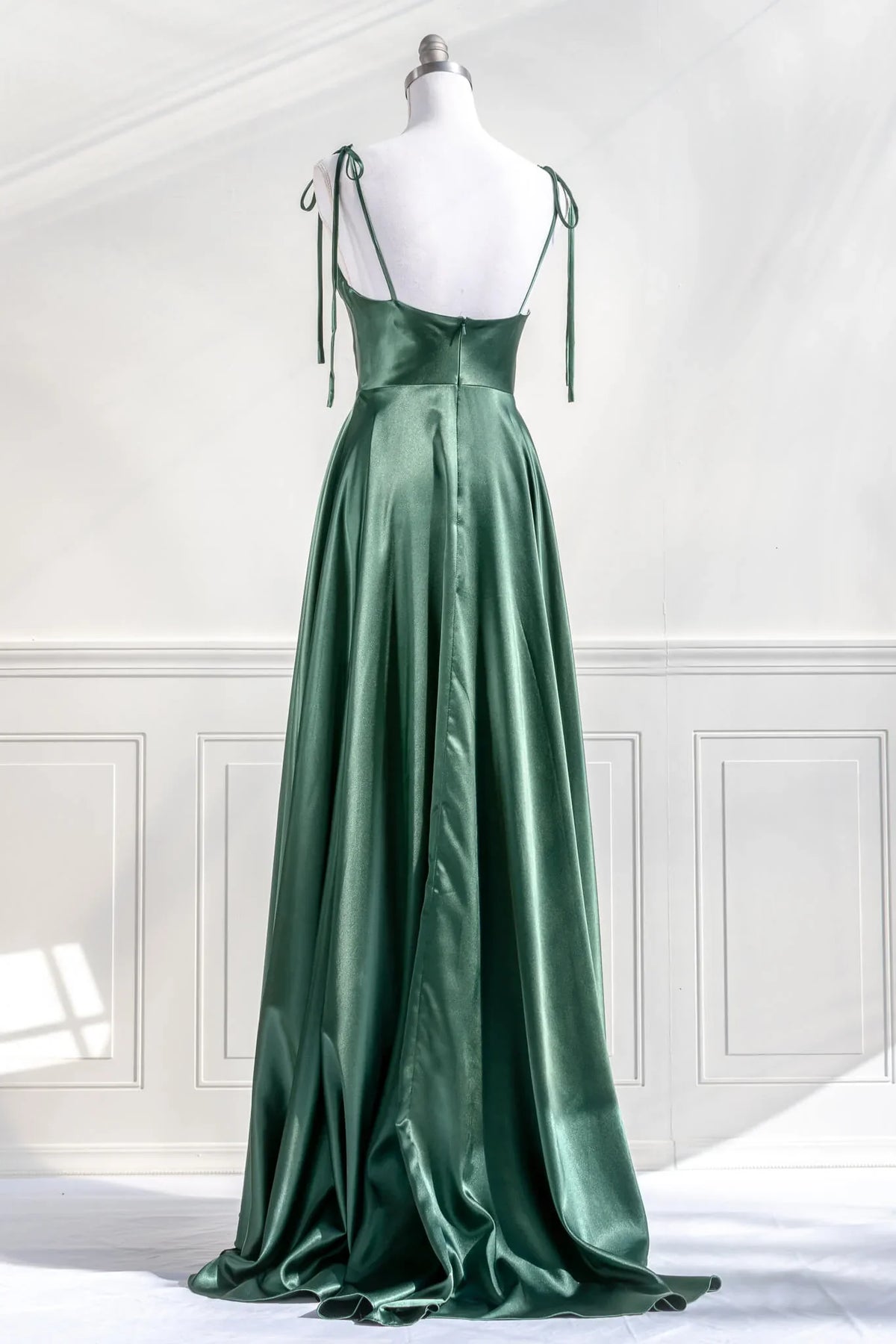 Elegant slim shoulder strap off shoulder satin backless dress prom dress