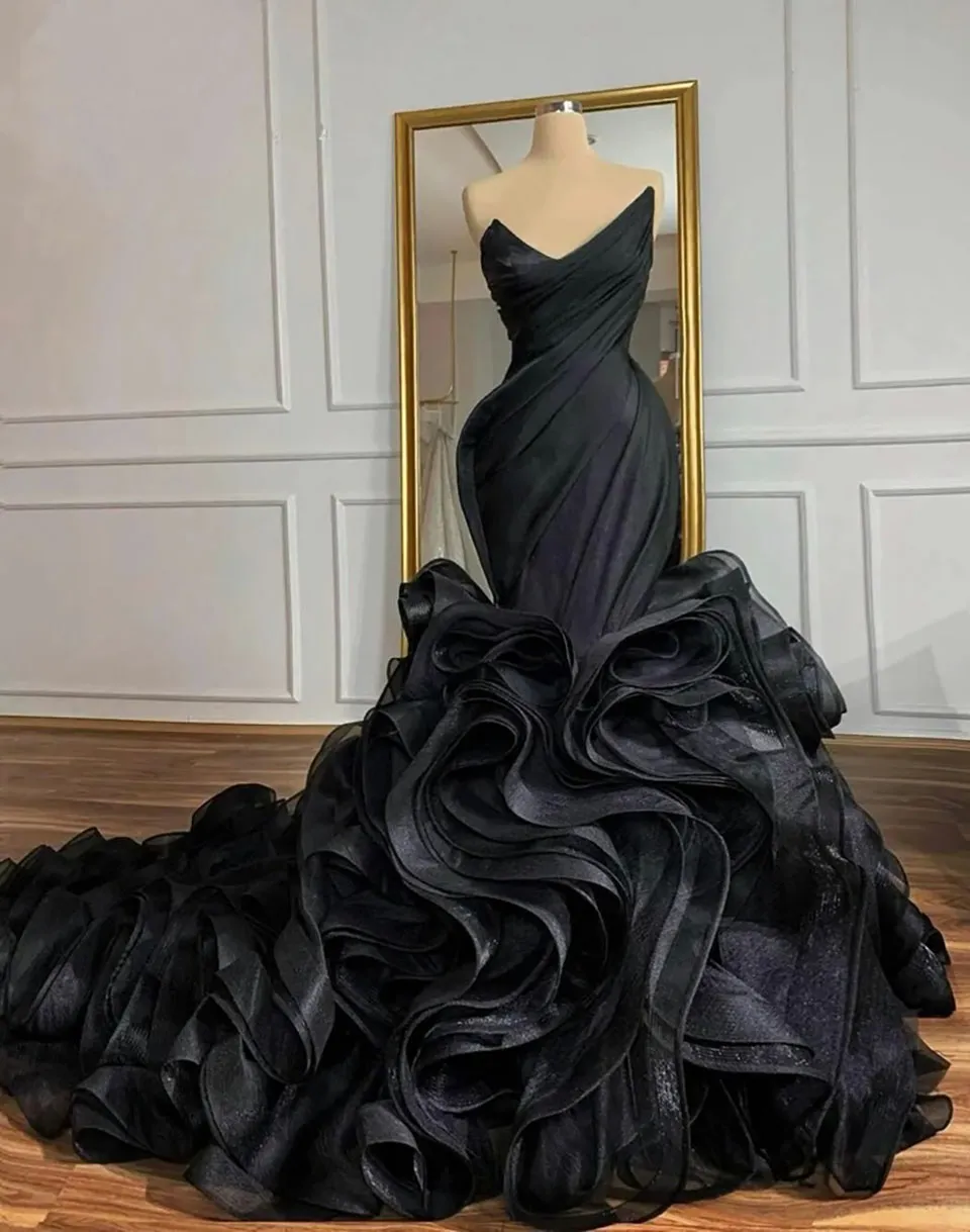 Ruffle rose mermaid wedding dress bridal gown