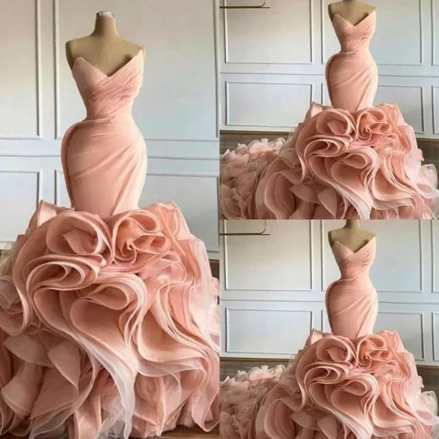 Ruffle rose mermaid wedding dress bridal gown