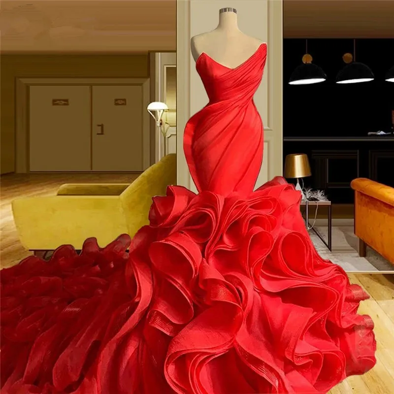 Ruffle rose mermaid wedding dress bridal gown
