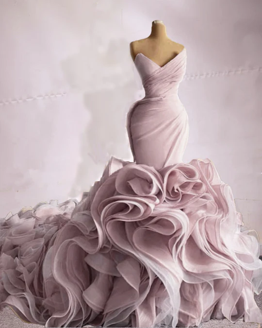 Ruffle rose mermaid wedding dress bridal gown