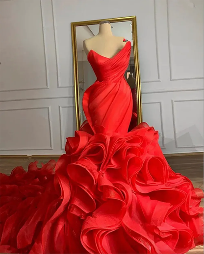 Ruffle rose mermaid wedding dress bridal gown