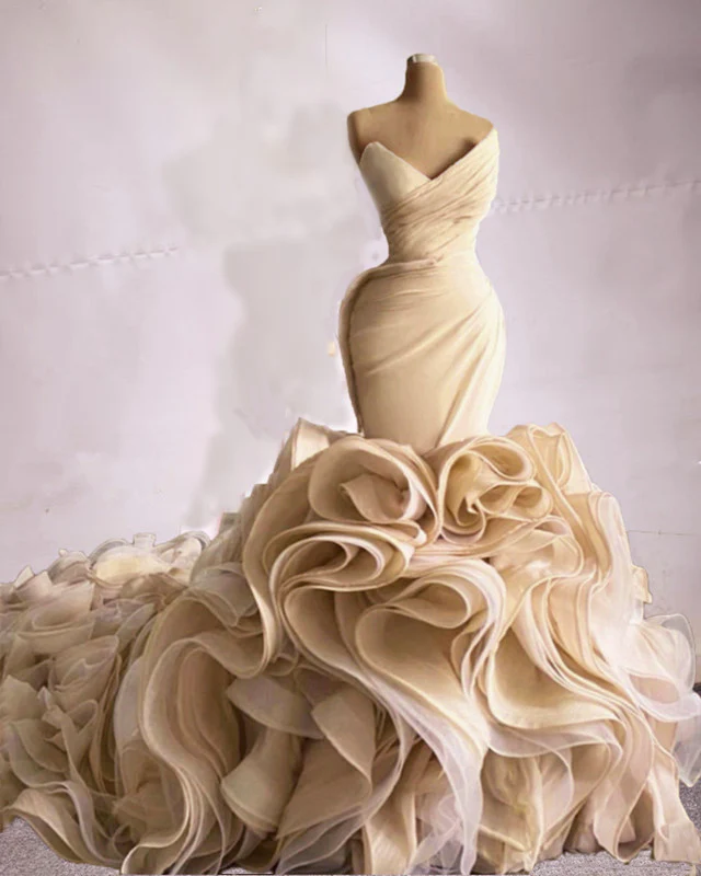 Ruffle rose mermaid wedding dress bridal gown