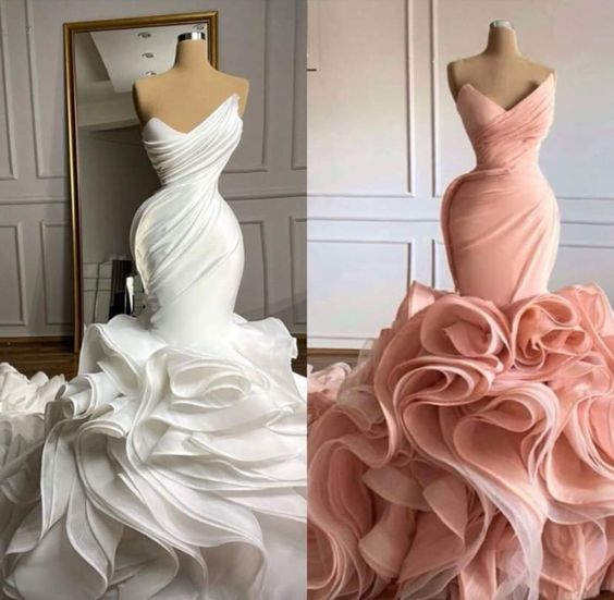 Ruffle rose mermaid wedding dress bridal gown