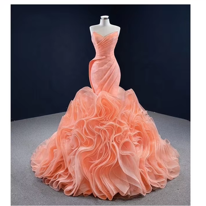 Ruffle rose mermaid wedding dress bridal gown