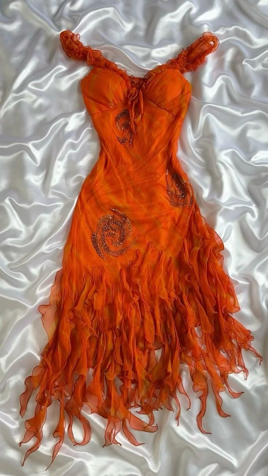 Classy Orange Long Prom Dress 21st Birthday Outfit Evening Gowns