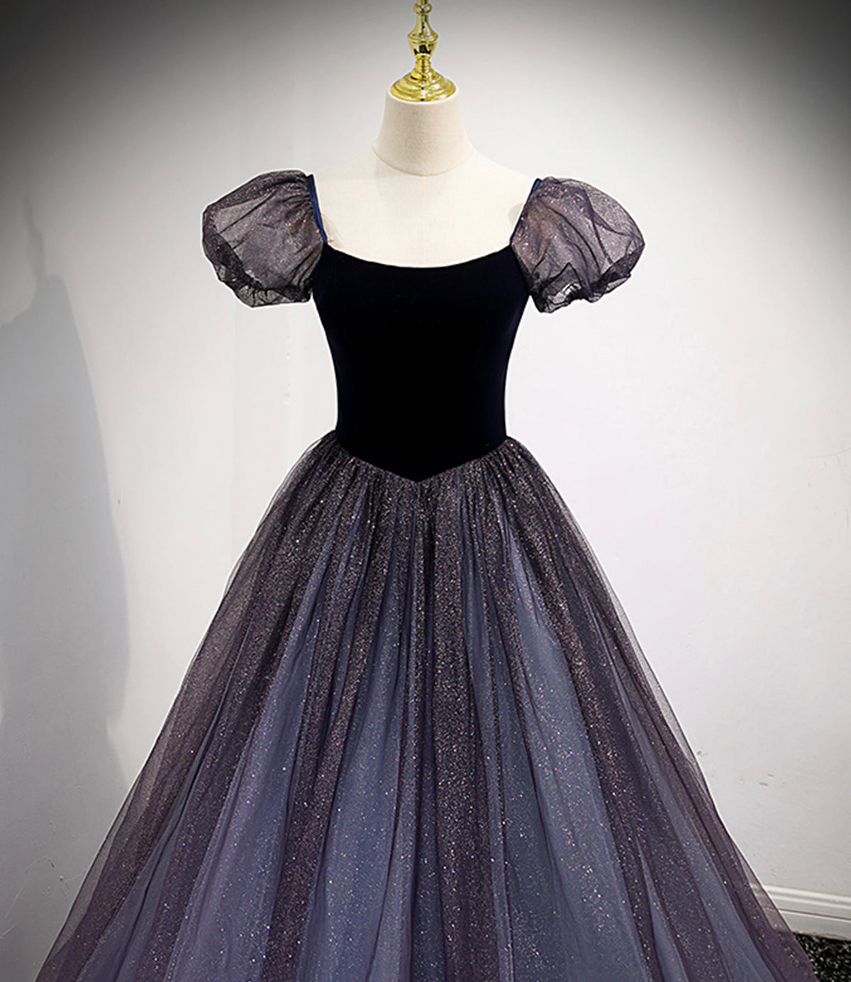 Black and purple tulle long prom dress evening dress  8879