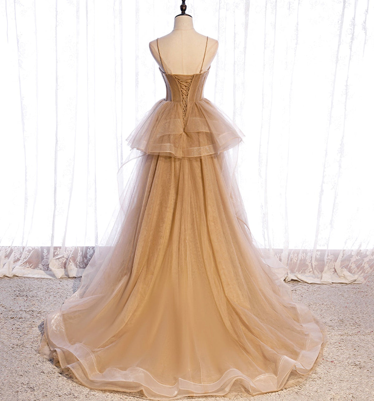 Cute tulle long A line prom dress A line evening gown  10010