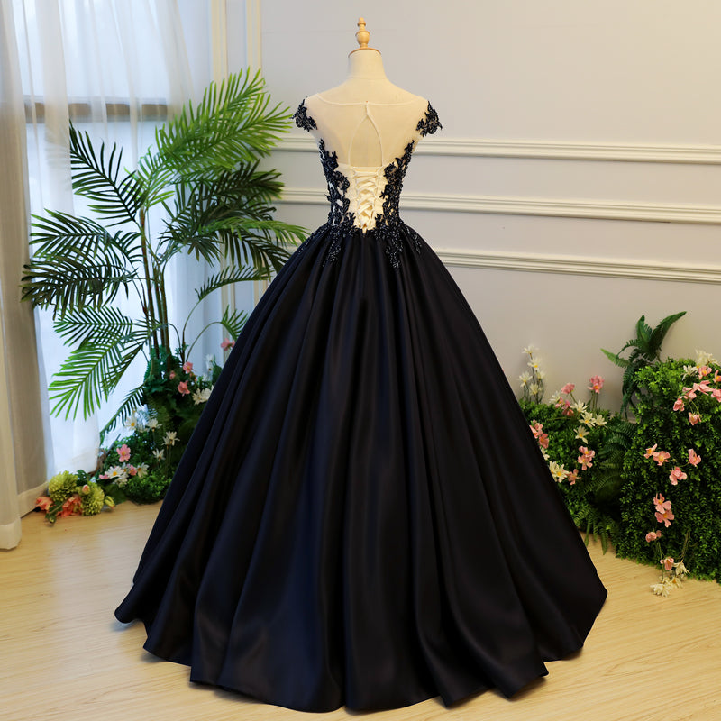 Dark blue lace long prom gown, evening dress  8059