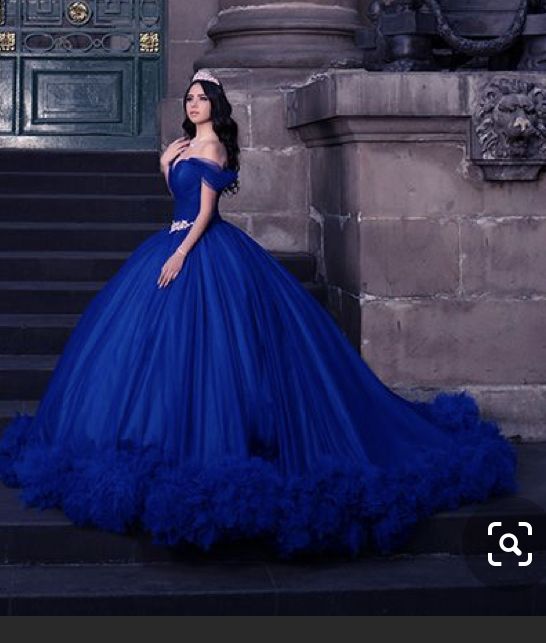 Off Shoulder Ball Gown Women Royal Blue Ruffle Princess Sweet 16 Dress  cc72