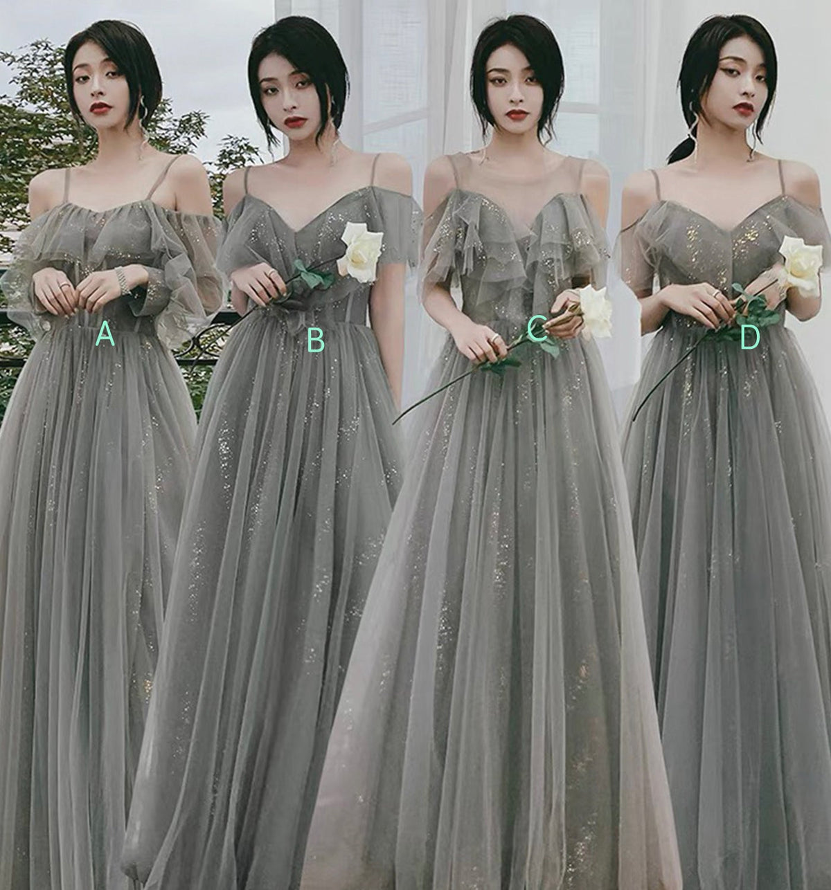 Cute tulle long A ine prom dress evening gown  10136