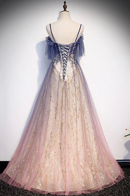 Cute tulle long A line prom dress evening dress  8712