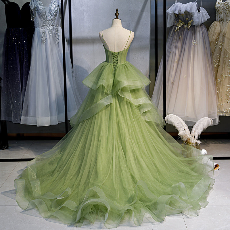 Green tulle long ball gown dress formal dress  8314