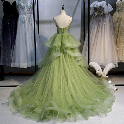 Green tulle long ball gown dress formal dress  8314