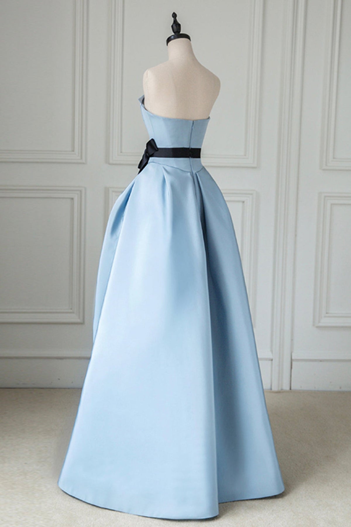 New blue high split prom dress long strapless backless  8642