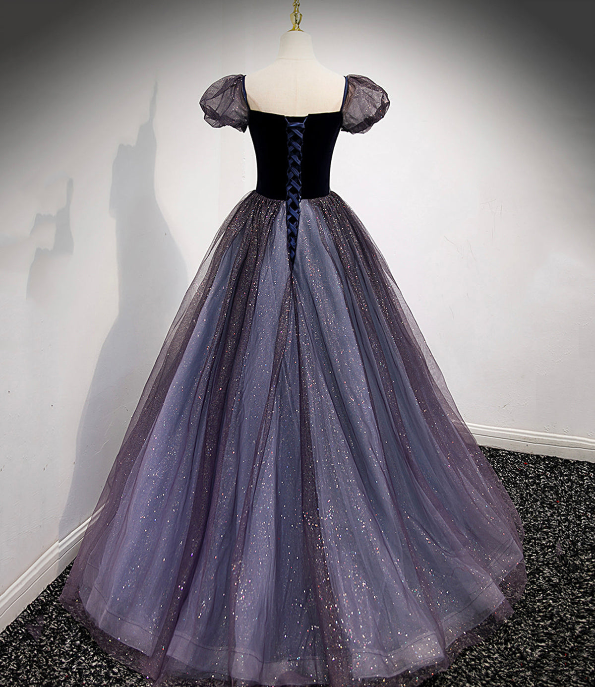 Black and purple tulle long prom dress evening dress  8879