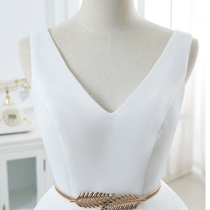 Cute white v neck short prom dress,homecoming dresses  7645
