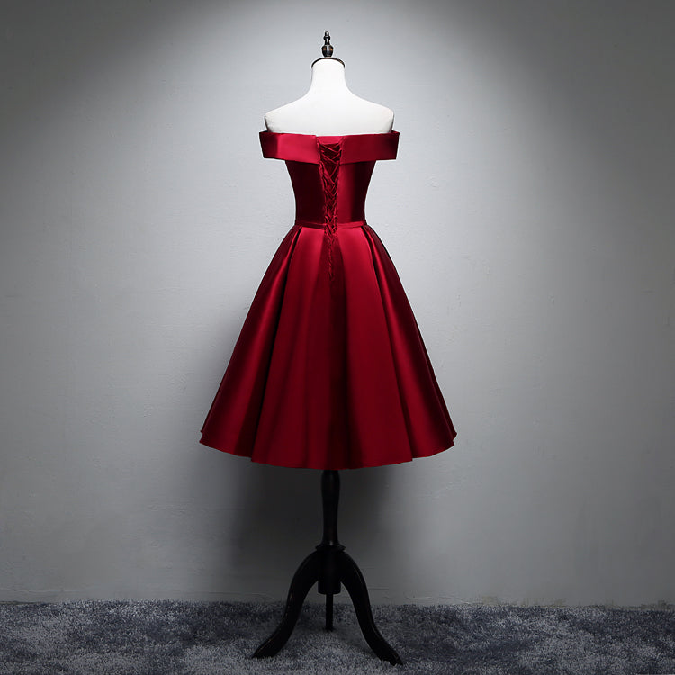 Red/Pink/Yellow/Blue Cute Off Shoulder Short Elegant Satin Prom Dress Homecoming Dress Party Dress 8211