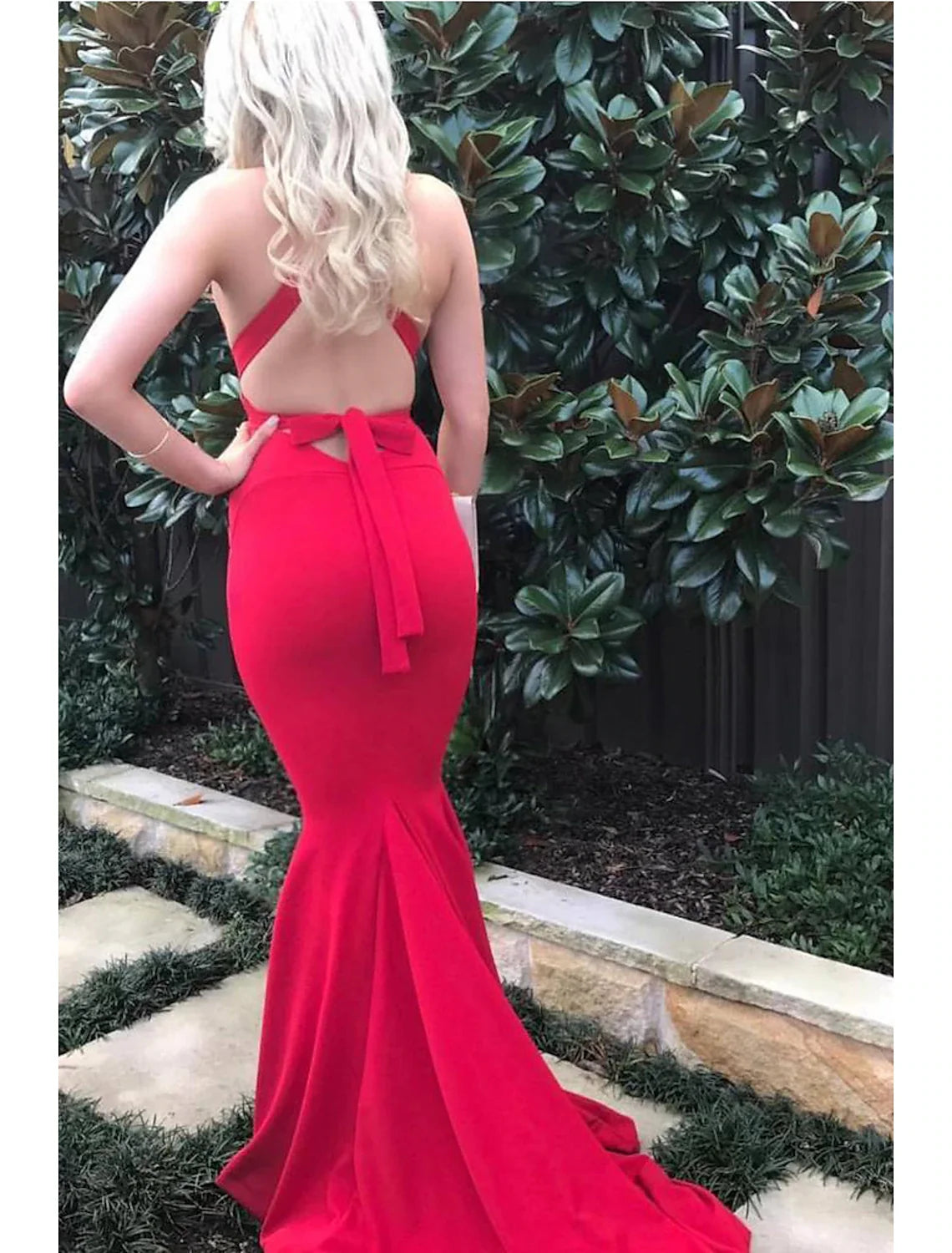 Mermaid / Trumpet Evening Gown Open Back Dress Formal Prom Court Train Sleeveless V Neck Fabric with Strappy 2026