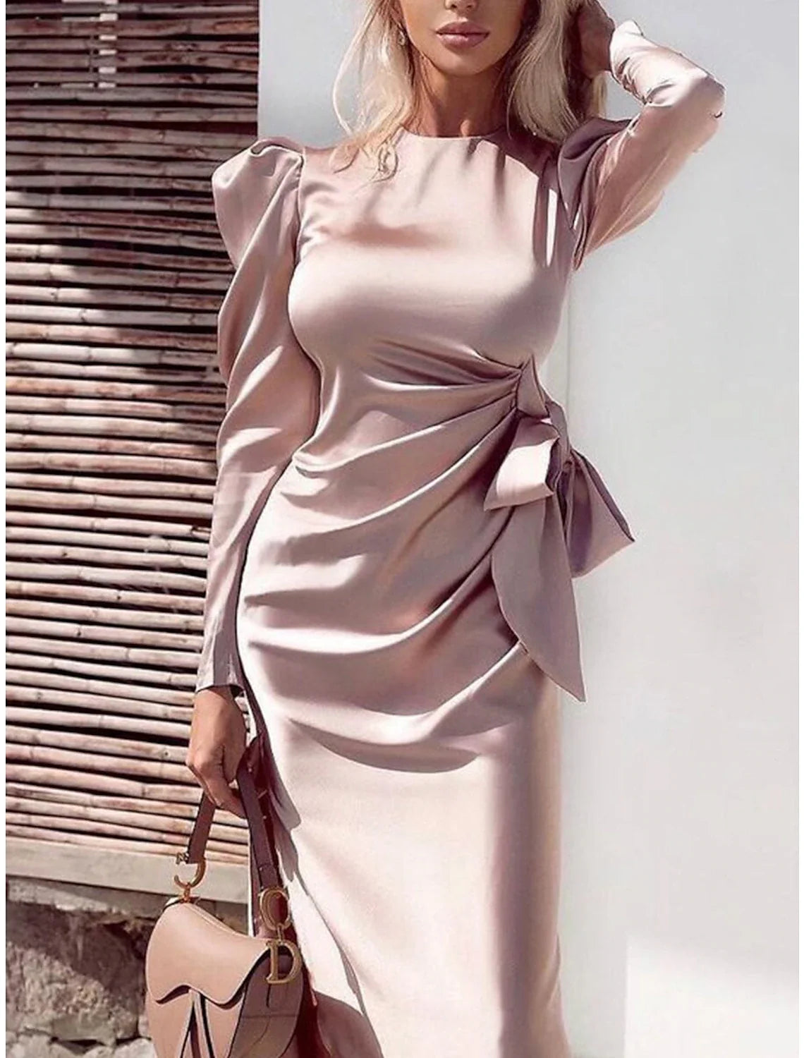 Sheath / Column Cocktail Dresses Party Dress Party Wear Prom Asymmetrical Long Sleeve Jewel Neck Fall Wedding Guest Charmeuse with Draping Pure Color 2026
