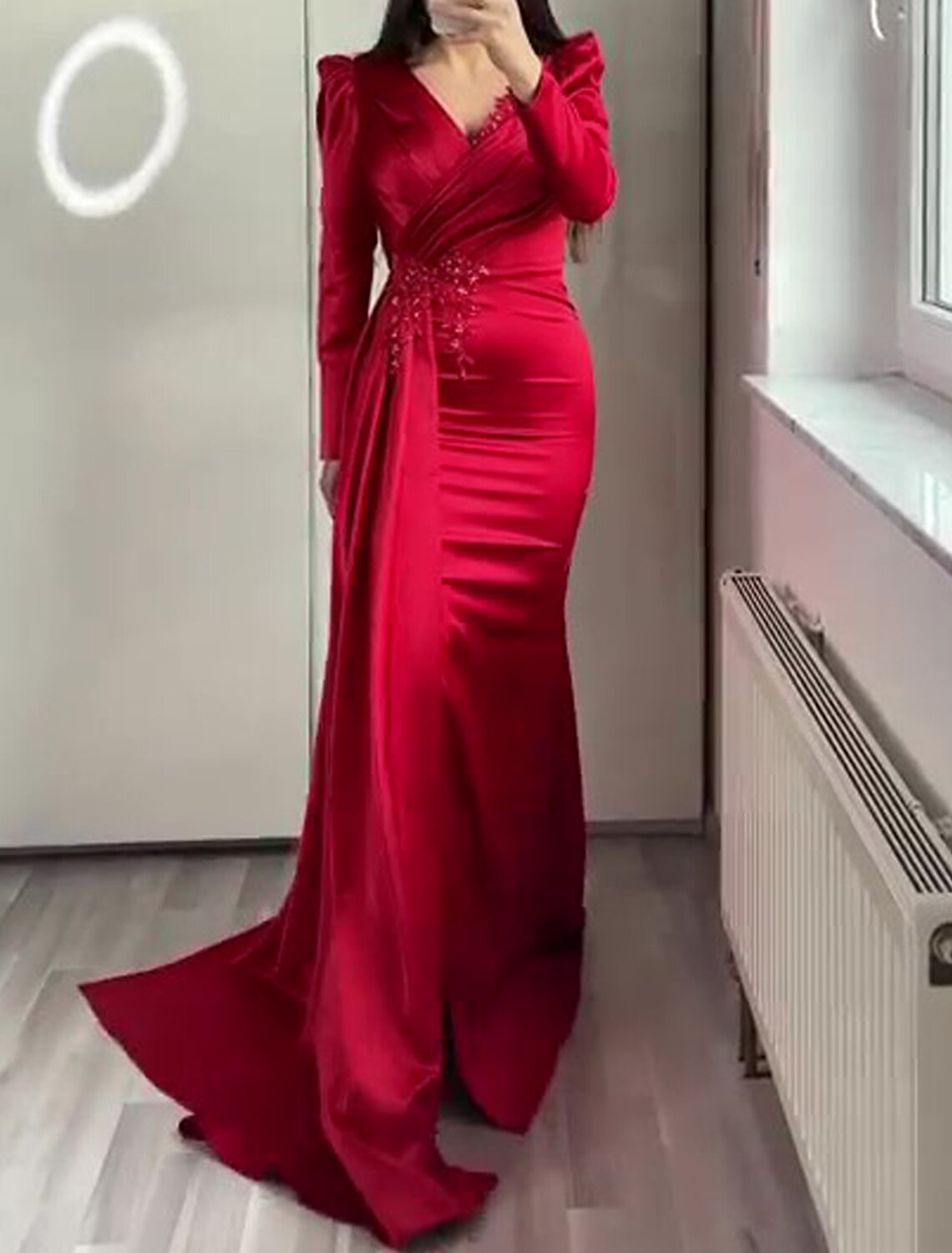 Mermaid Evening Gown Elegant Black Dress Formal Black Tie Floor Length Short Sleeve V Neck African American Satin with Ruched Appliques 2026