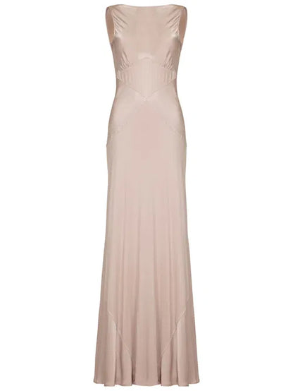 Light Pink Chiffon Long Party Prom Dress Backless Evening Gown cc2278