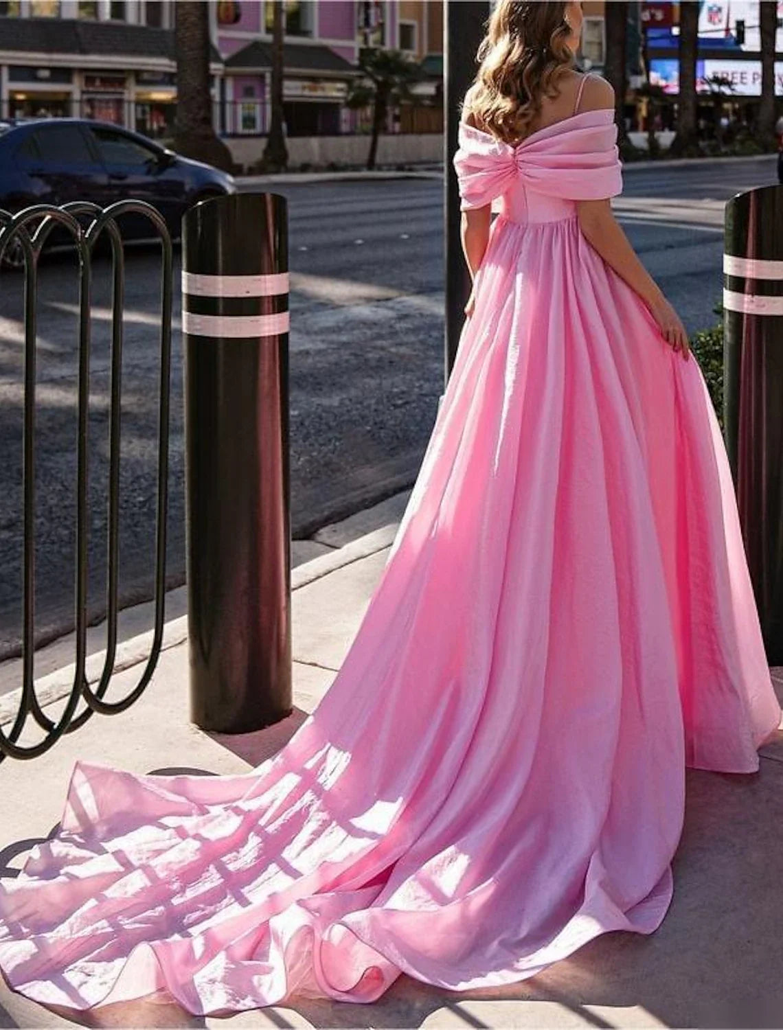 Ball Gown Prom Dresses High Split Dress Wedding Prom Court Train Short Sleeve Off Shoulder Chiffon with Slit