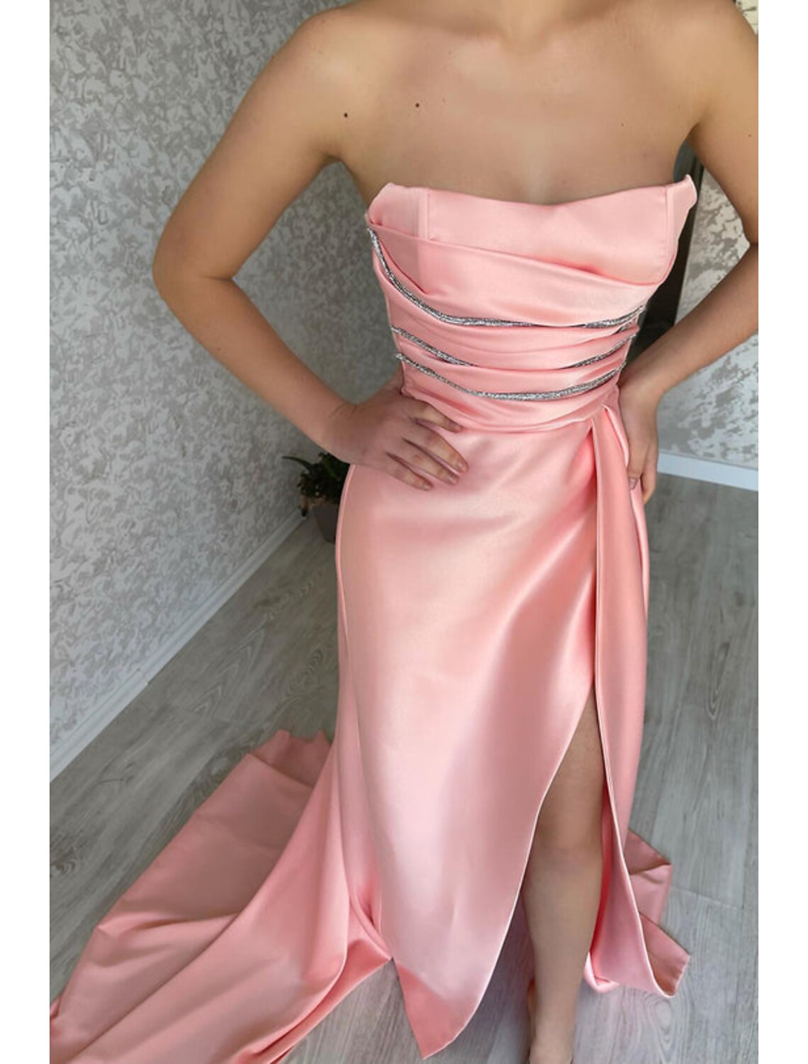 Mermaid / Trumpet Evening Gown Sexy Dress Wedding Wedding Reception Court Train Sleeveless Strapless Charmeuse with Ruched Slit