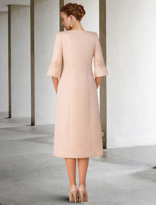 Two Piece Sheath / Column Mother of the Bride Dress Church Elegant Winter With Jacket Short Sleeve V Neck Knee Length Lace Chiffon Appliques Side-Draped
