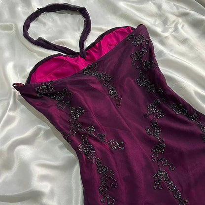 Purple Exquisite Elegant Backless Beaded Long Prom Dress Prom Gowns Graduation Dresses