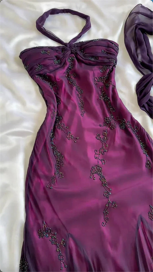 Purple Exquisite Elegant Backless Beaded Long Prom Dress Prom Gowns Graduation Dresses