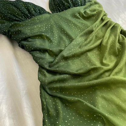 Green Shiny Elegant Strap Gradient Long Chiffon Ball Gowns Prom Dress Prom Dress
