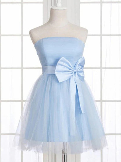 A-line skirt princess sheer bow sleeveless short Homecoming Dress
