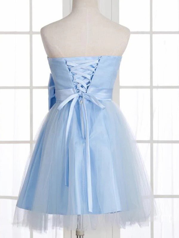 A-line skirt princess sheer bow sleeveless short Homecoming Dress